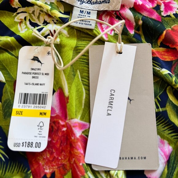 TOMMY BAHAMA Tropical Floral Print Sleeveless V-Neck Hi-Lo Maxi Dress Size M-L - Picture 8 of 9